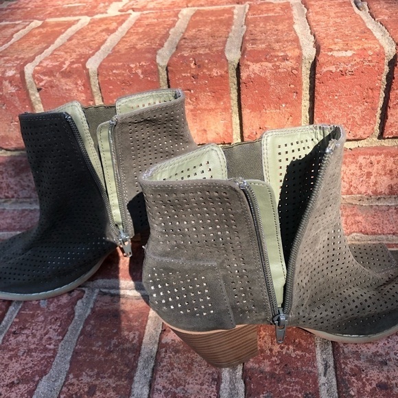 RUE 21 Peep Toe Booties Size 7/8 Olive Suede Laser Cut - Picture 11 of 12